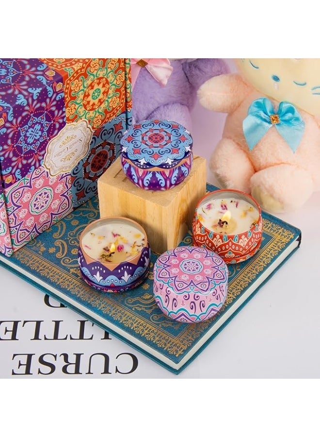 جولدن روز شموع عطريه مجموعة من 4 شموع عطرية فاخرة برائحة الزهور المجففة، مجموعة هدايا من شموع الصويا العطرية الطبيعية للاستخدام في المنزل أو المنتجع الصحي أو الاستحمام أو ممارسة اليوغا أو السفر، هدية أنيقة للاسترخاء تدوم طويلاً شموع - Image 1